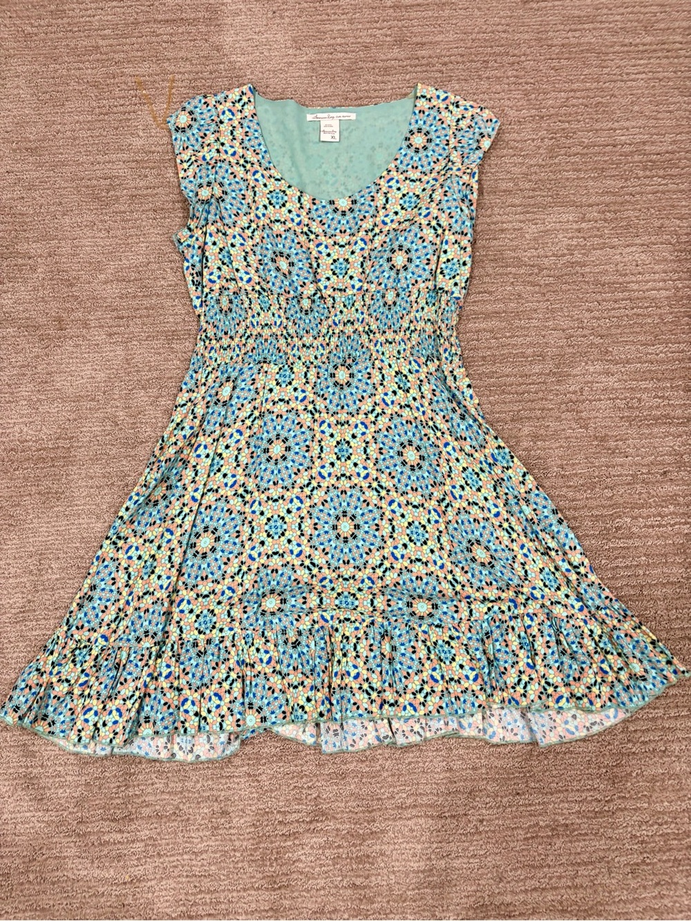 Women Printed Flutter Sleeve Dress - Blue & Cream